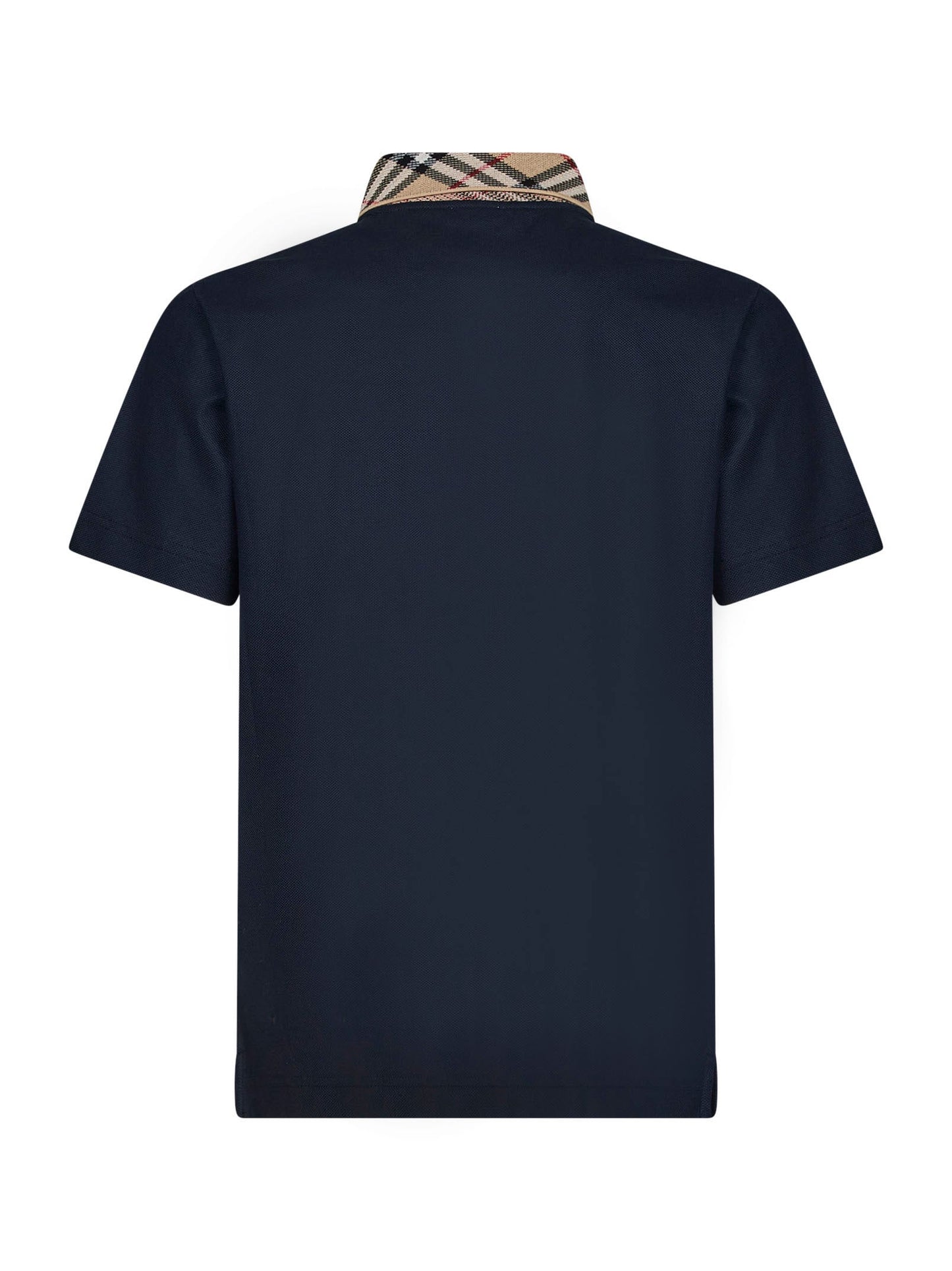 Burberry Men Navy Blue Cotton Pique Polo Shirt With Check Collar BURBERRY