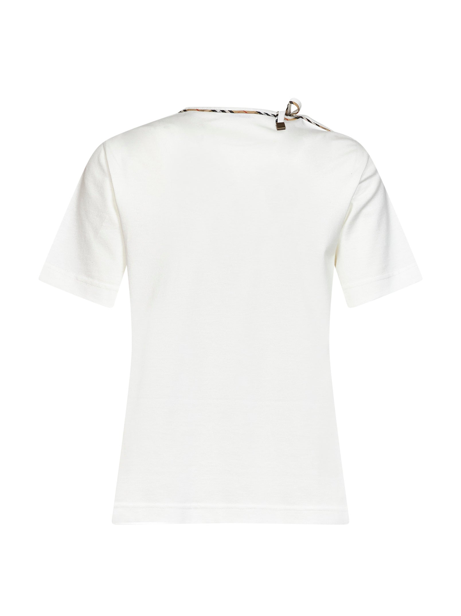 Burberry Women Chalk White Cotton T-Shirt With Check Ties BURBERRY