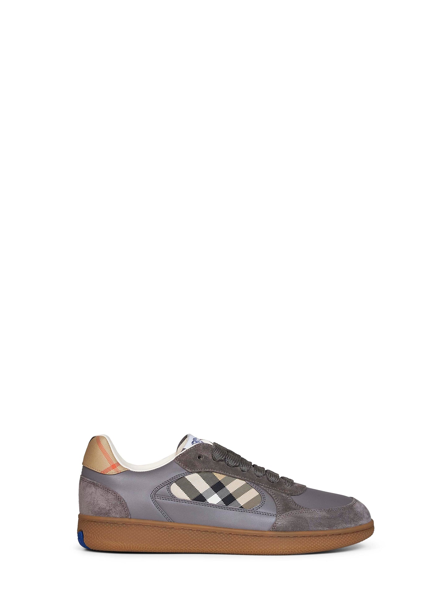 Burberry Men Tower Grey And Sand Beige Leather And Check Terrace Sneakers BURBERRY