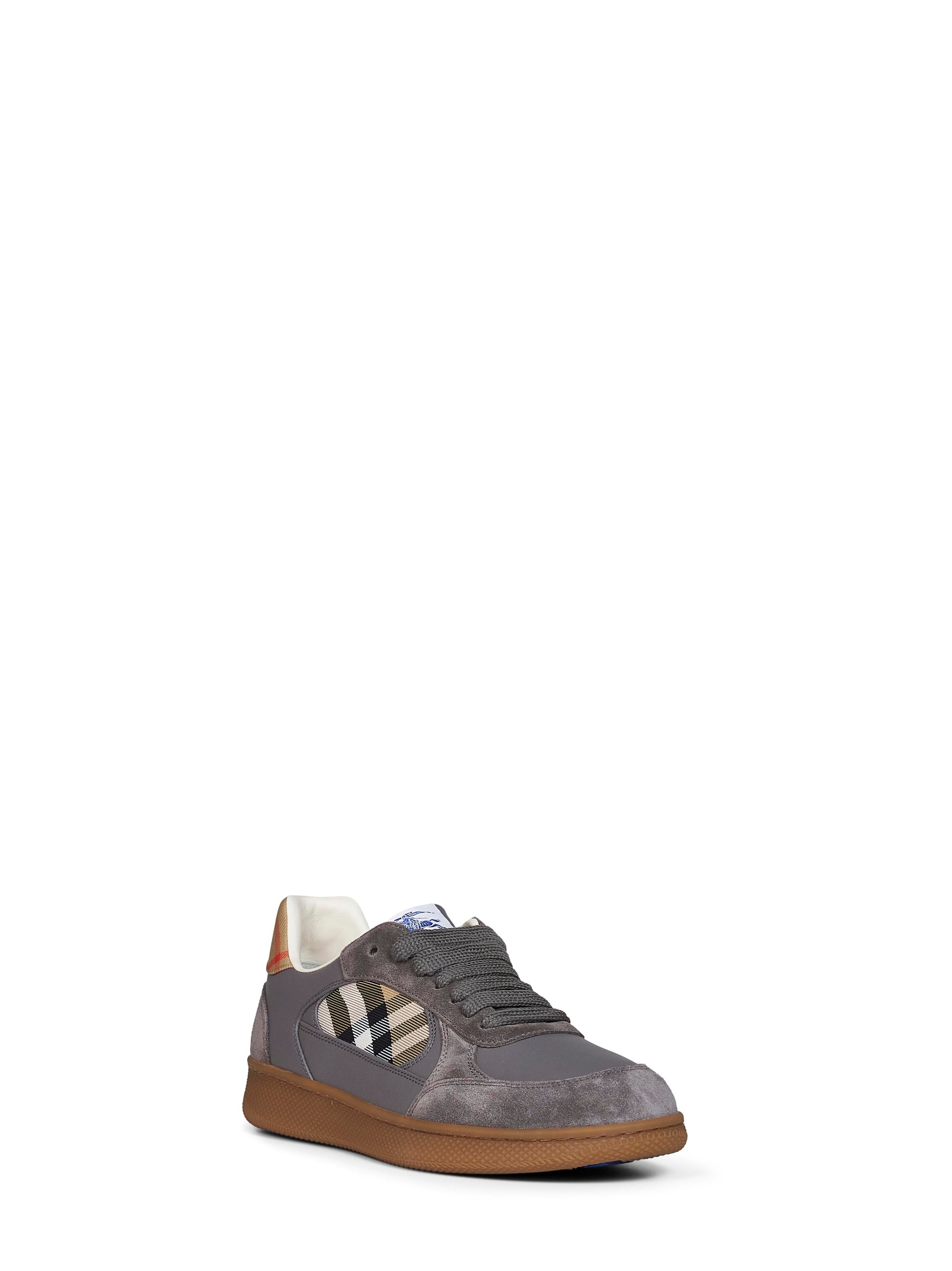 Burberry Men Tower Grey And Sand Beige Leather And Check Terrace Sneakers BURBERRY