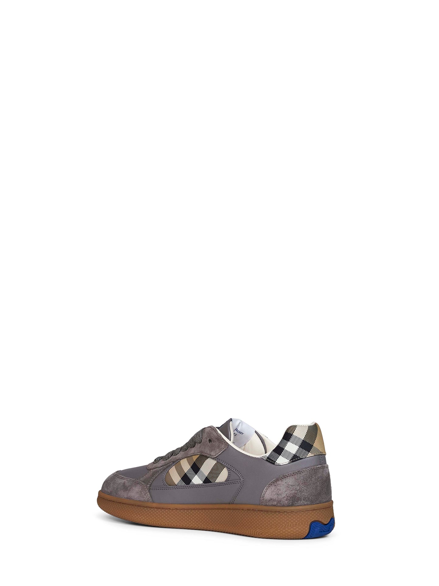 Burberry Men Tower Grey And Sand Beige Leather And Check Terrace Sneakers BURBERRY