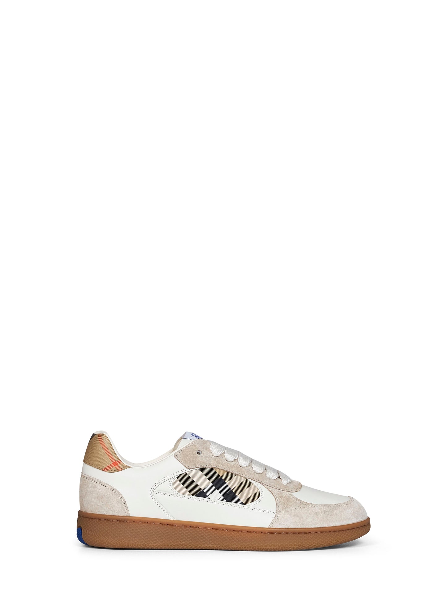 Burberry Men Dove Beige And Sand Beige Leather And Check Terrace Sneakers BURBERRY