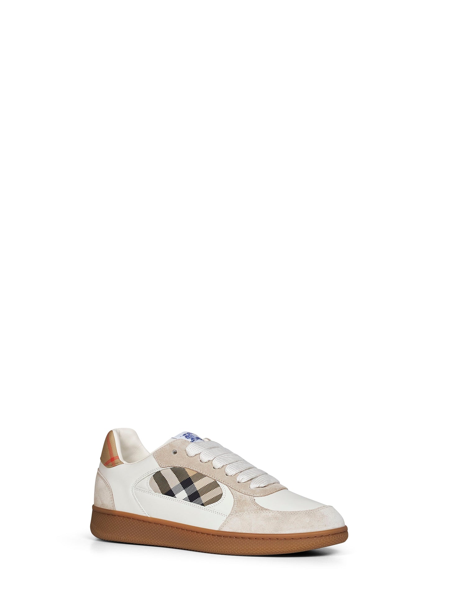 Burberry Men Dove Beige And Sand Beige Leather And Check Terrace Sneakers BURBERRY