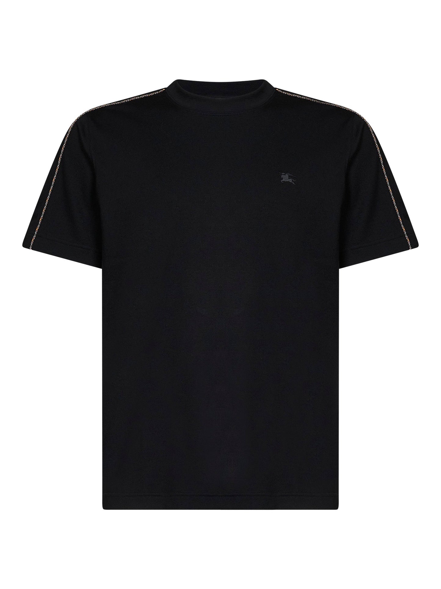Burberry Men Black Cotton T-Shirt With Check Trims BURBERRY