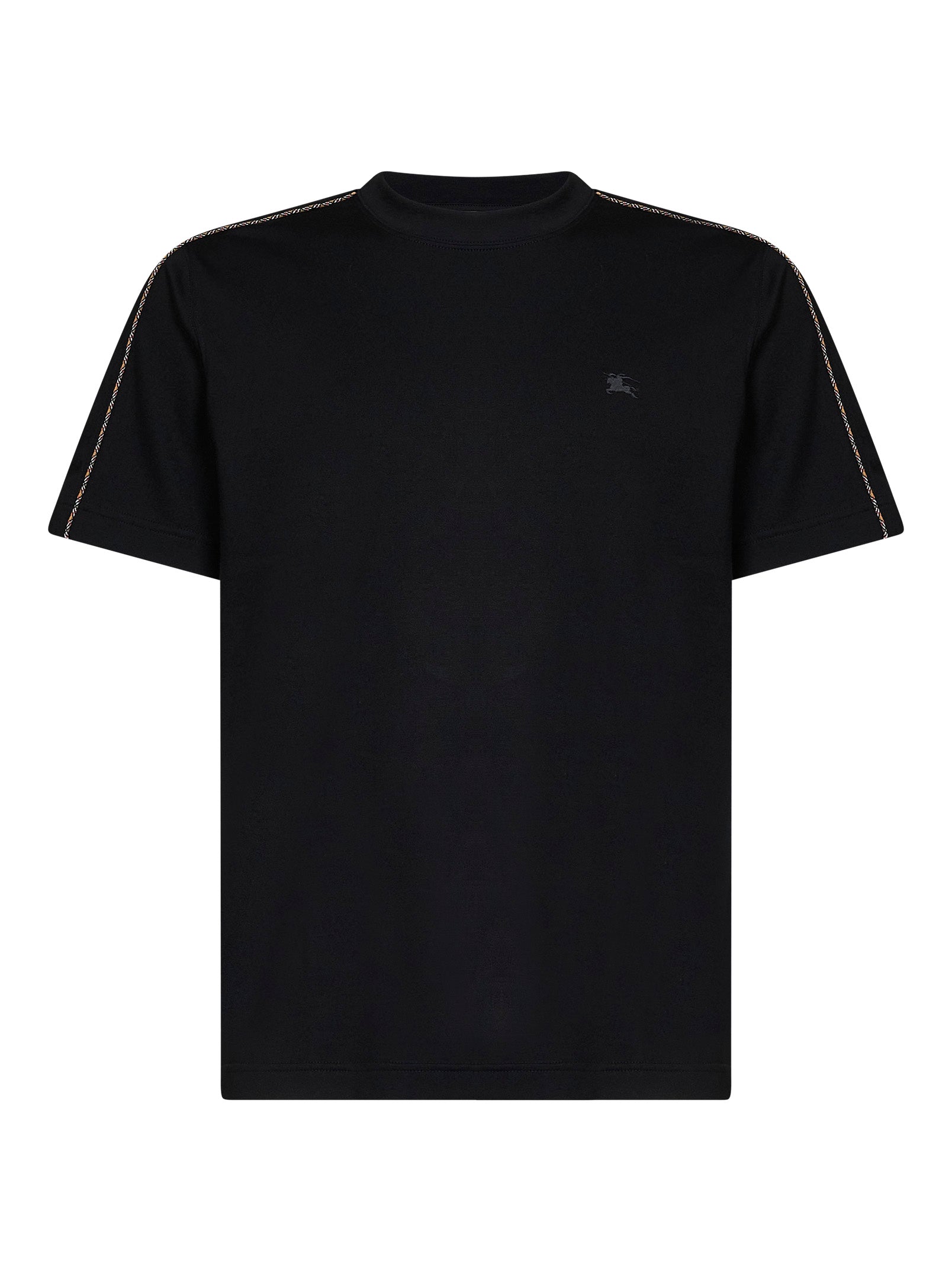 Burberry Men Black Cotton T-Shirt With Check Trims BURBERRY