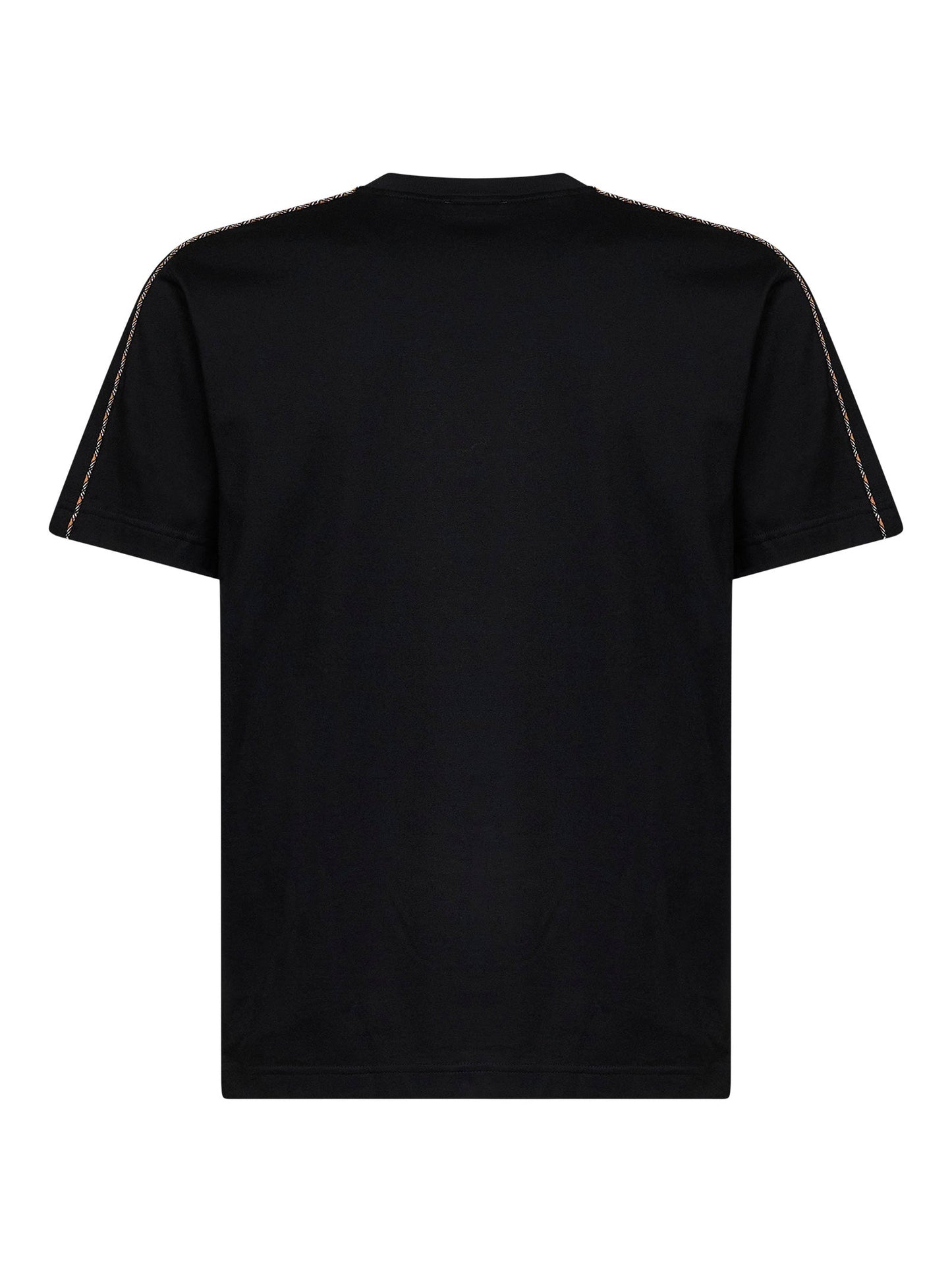 Burberry Men Black Cotton T-Shirt With Check Trims BURBERRY
