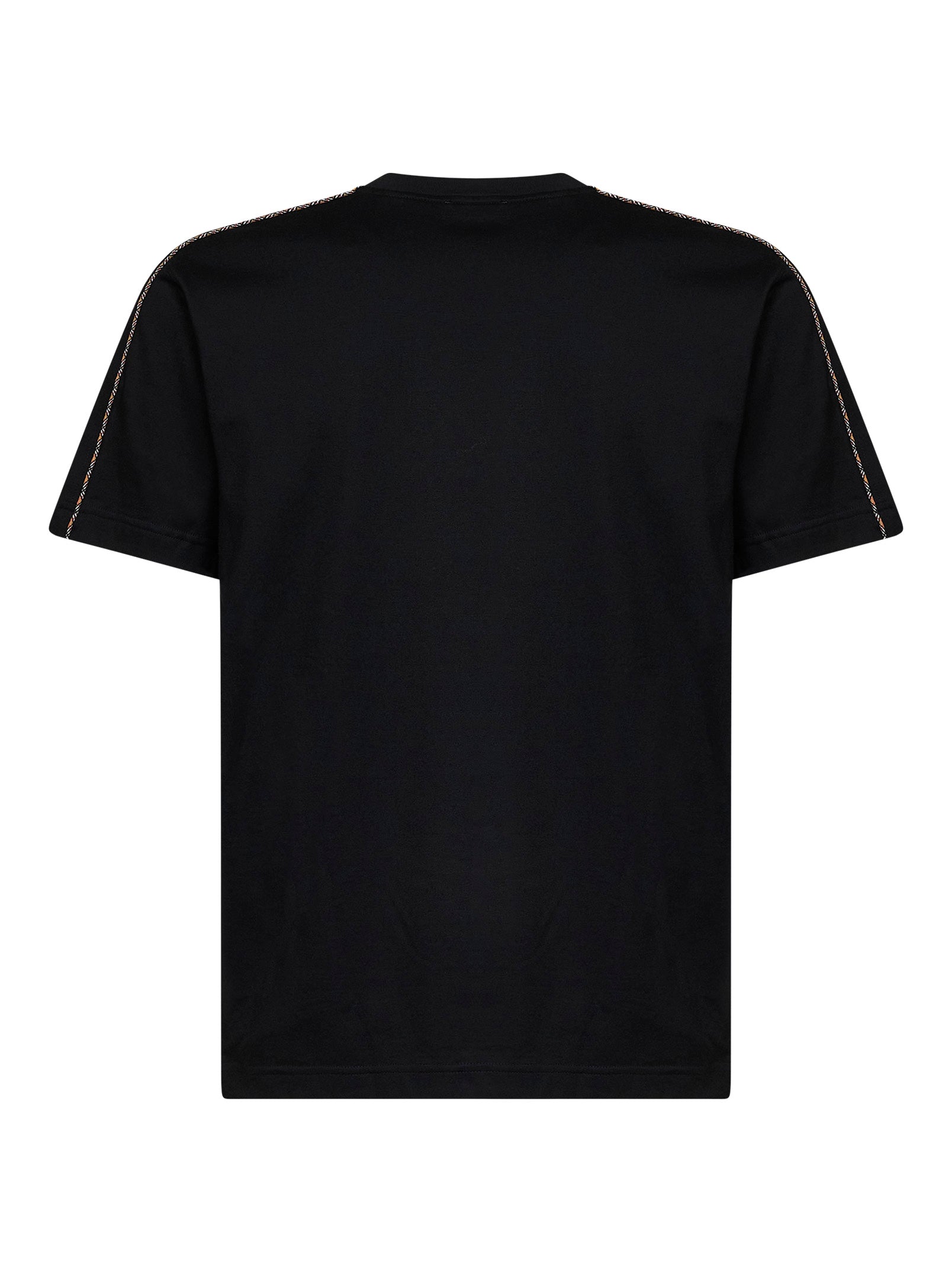 Burberry Men Black Cotton T-Shirt With Check Trims BURBERRY