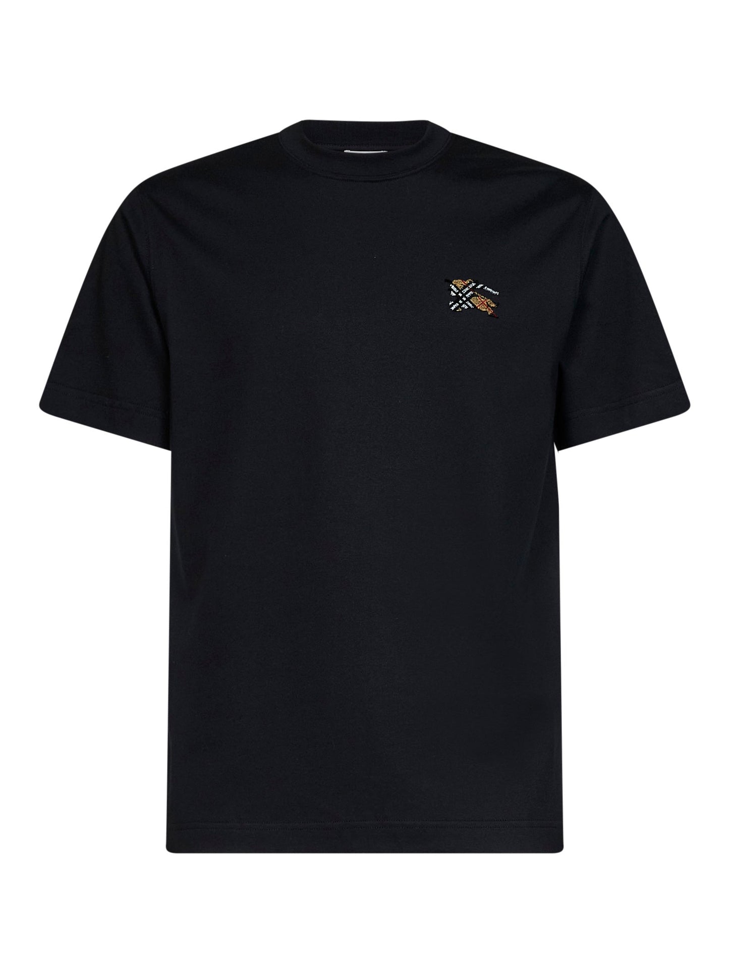 Burberry Men Black Cotton T-Shirt With Knight Patch BURBERRY