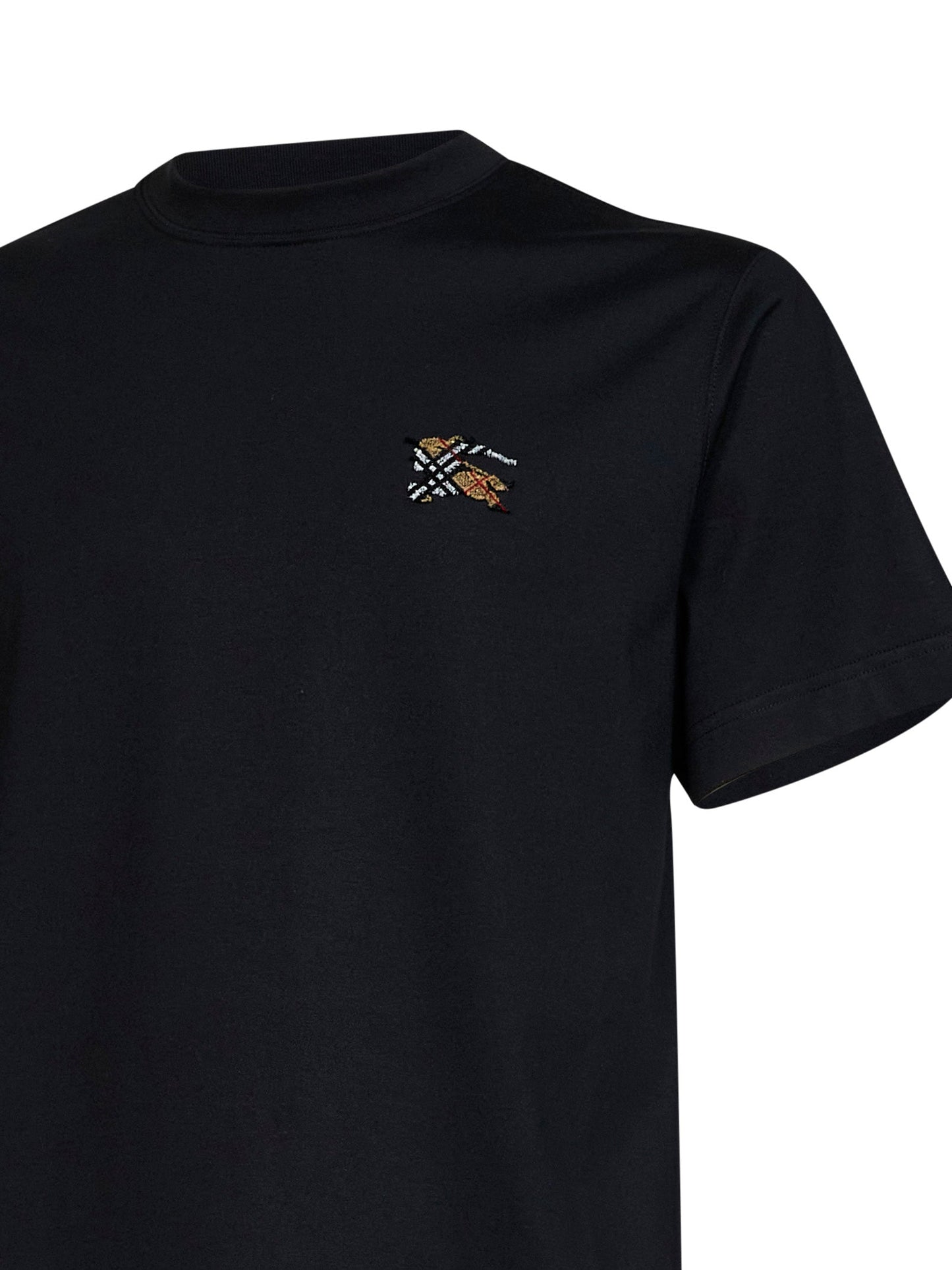 Burberry Men Black Cotton T-Shirt With Knight Patch BURBERRY
