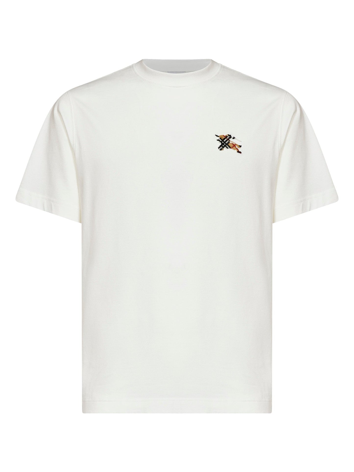 Burberry Men Chalk White Cotton T-Shirt With Knight Patch BURBERRY