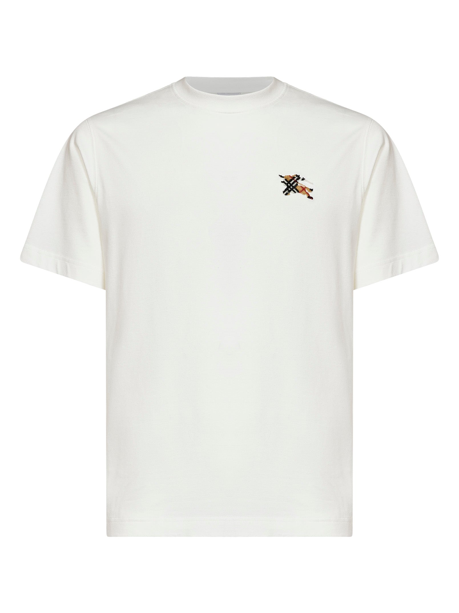 Burberry Men Chalk White Cotton T-Shirt With Knight Patch BURBERRY