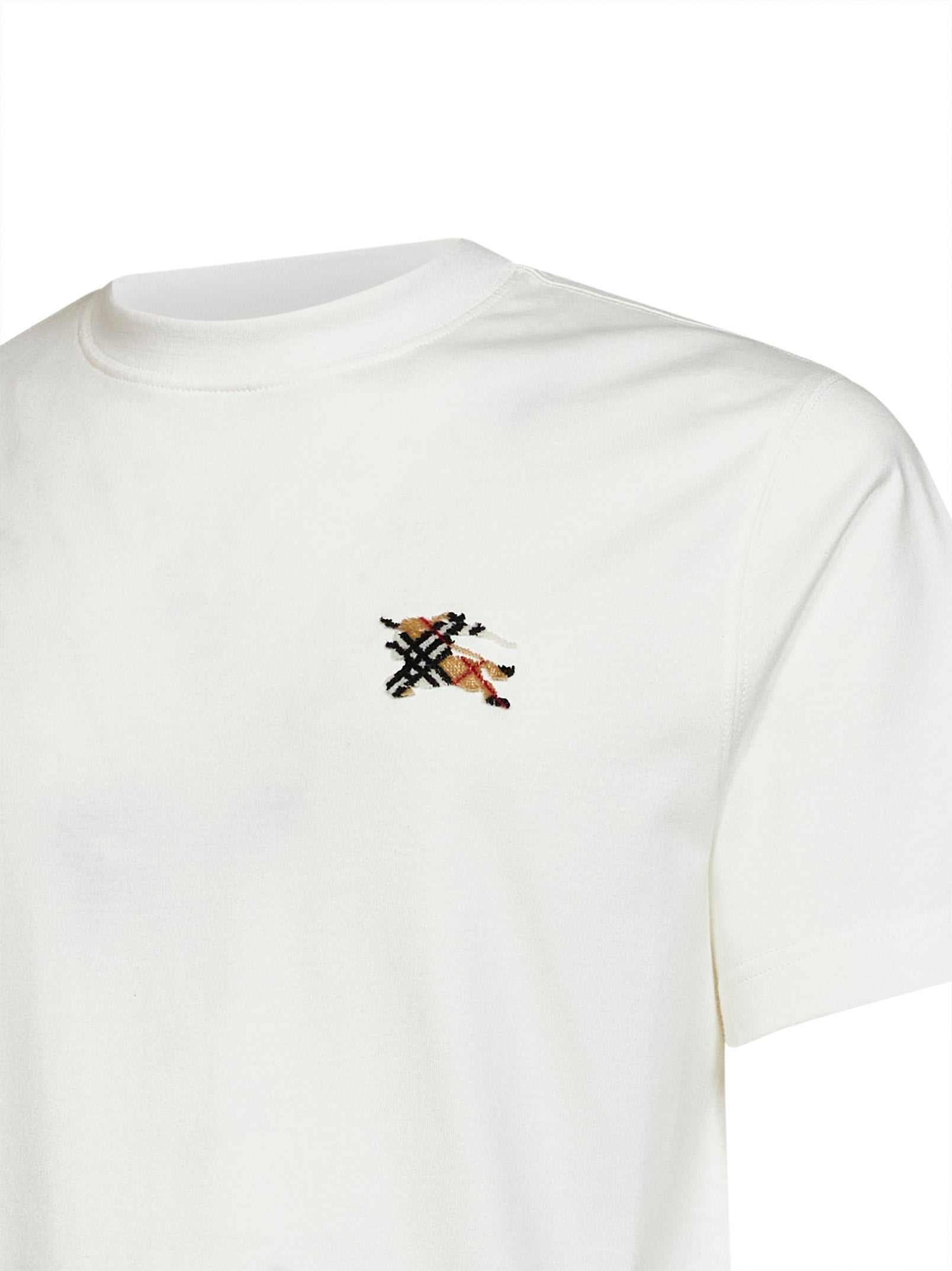 Burberry Men Chalk White Cotton T-Shirt With Knight Patch BURBERRY