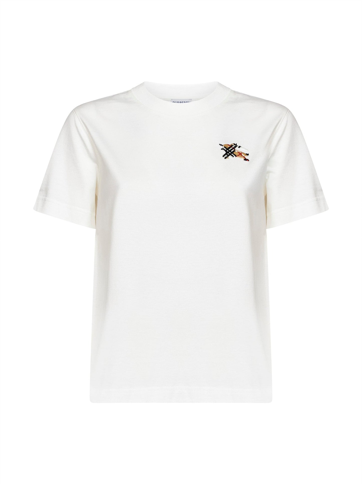 Burberry Women Chalk White Cotton T-Shirt With Knight Check BURBERRY