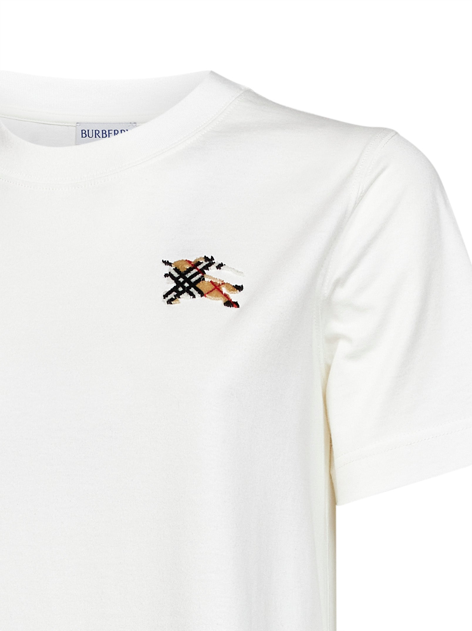 Burberry Women Chalk White Cotton T-Shirt With Knight Check BURBERRY