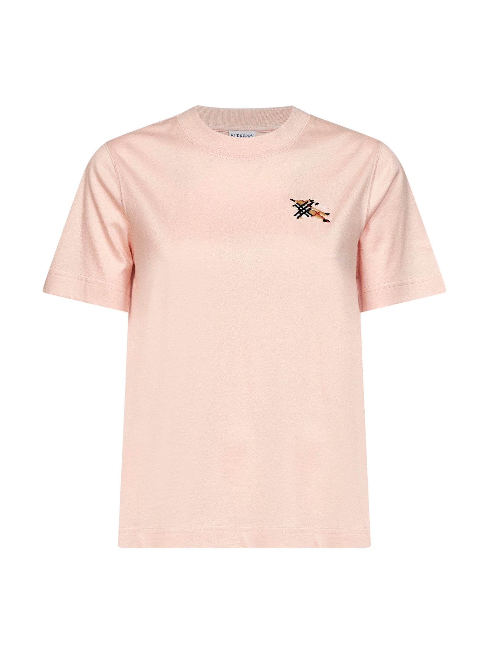 Burberry Women Pink Cotton T-Shirt With Knight Check BURBERRY