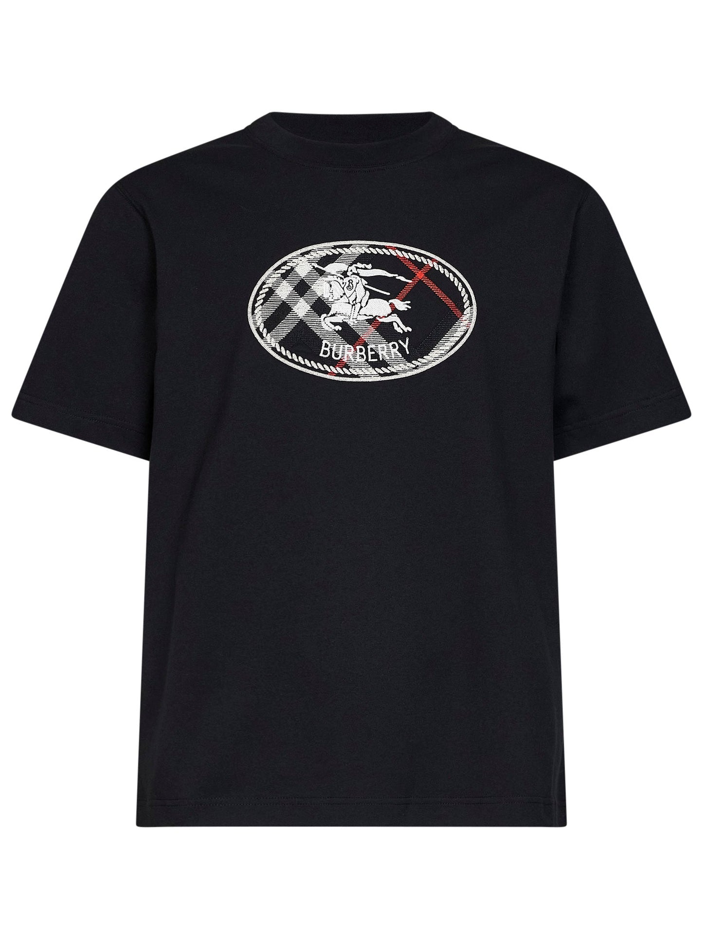 Burberry Men Black Cotton Knight Stamp Check T-Shirt BURBERRY