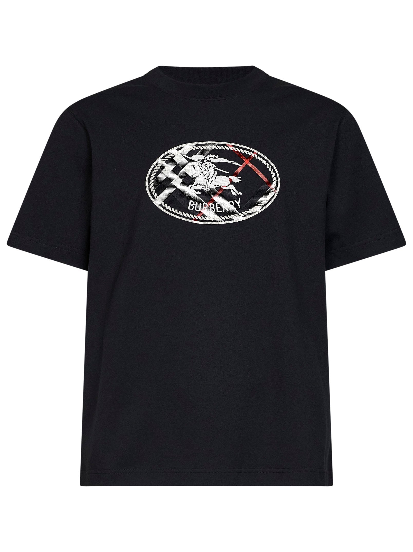 Burberry Men Black Cotton Knight Stamp Check T-Shirt BURBERRY