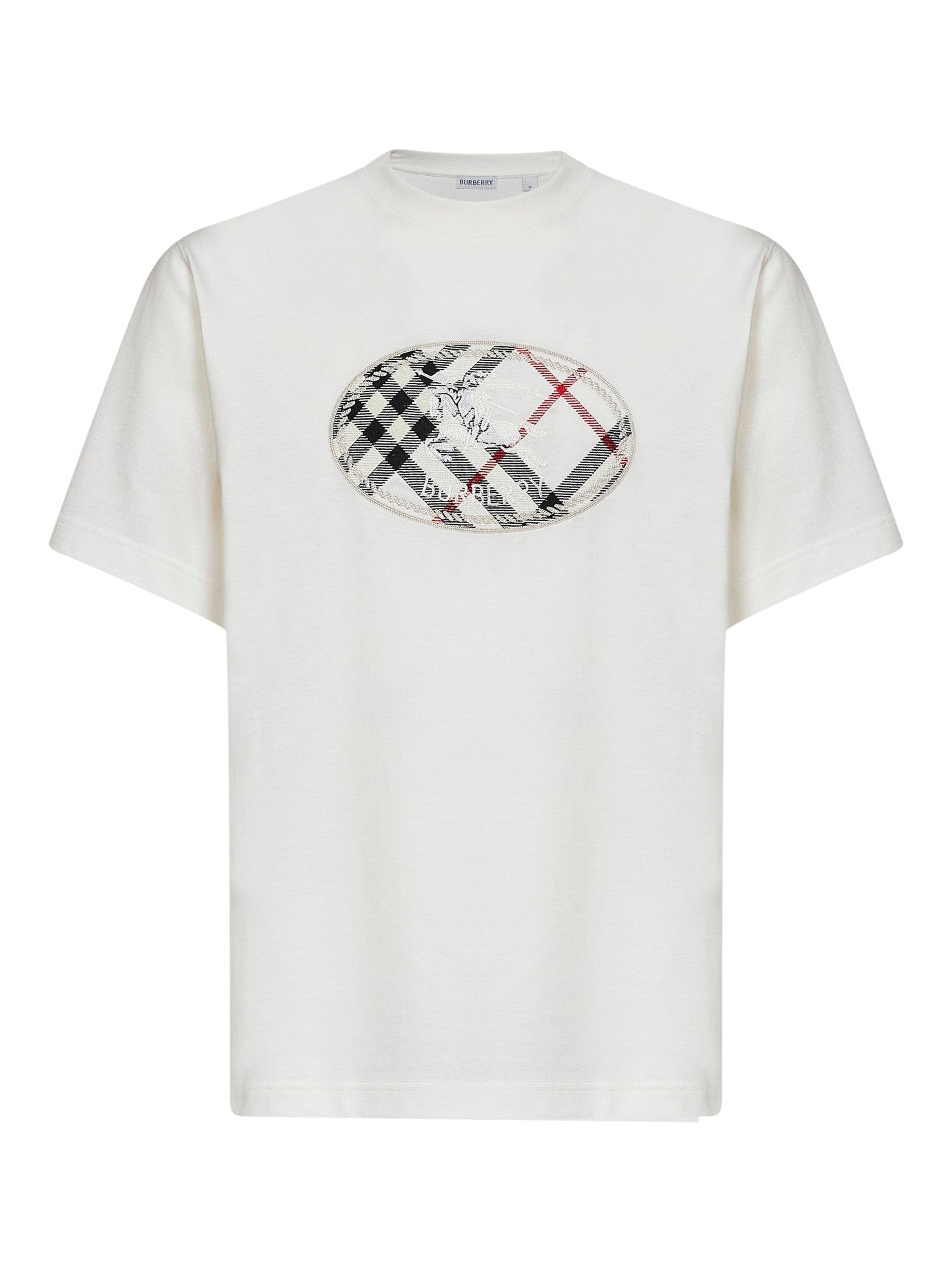Burberry Men Chalk White Cotton Knight Stamp Check T-Shirt BURBERRY