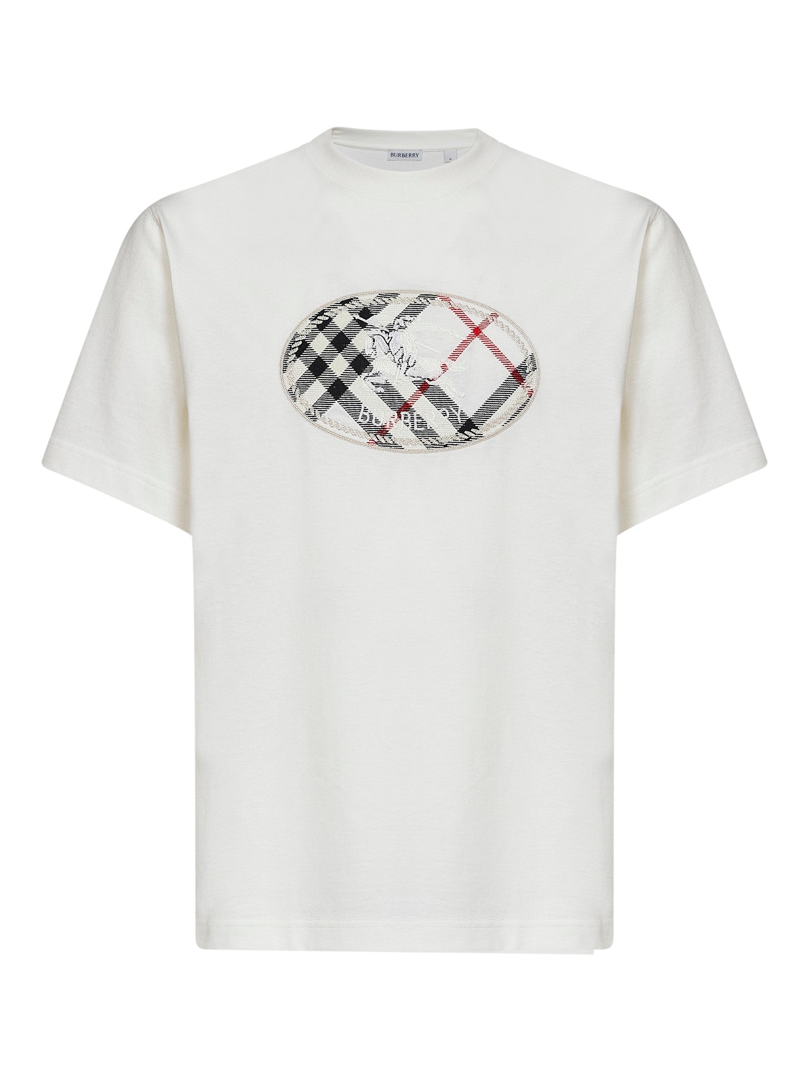 Burberry Men Chalk White Cotton Knight Stamp Check T-Shirt BURBERRY