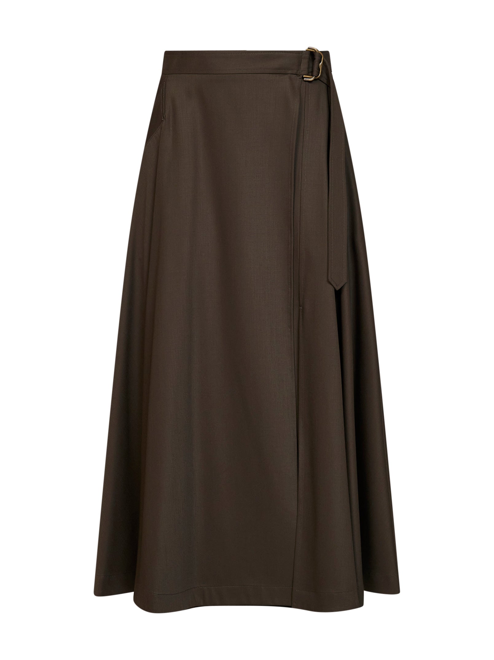 Burberry Women Green Wool Twill Belted Midi Skirt BURBERRY