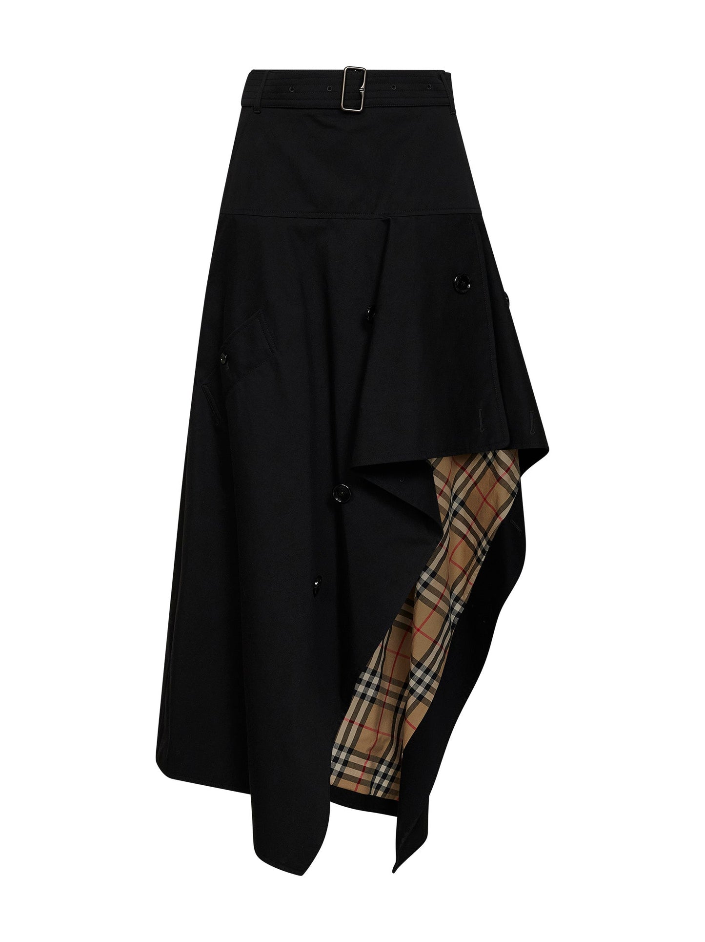 Burberry Women Black Cotton Asymmetric Belted Trench Skirt BURBERRY