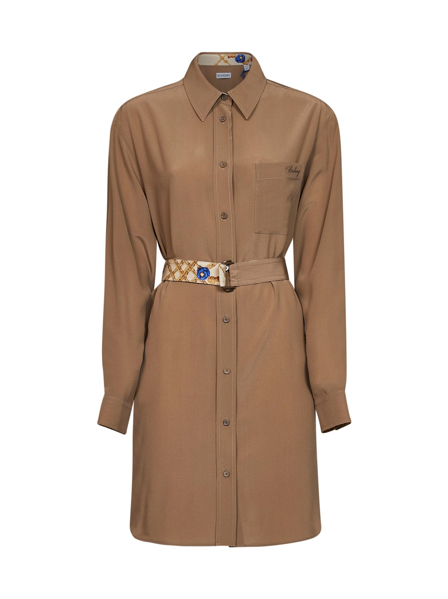 Burberry Women Camel Silk Belted Shirt Dress BURBERRY