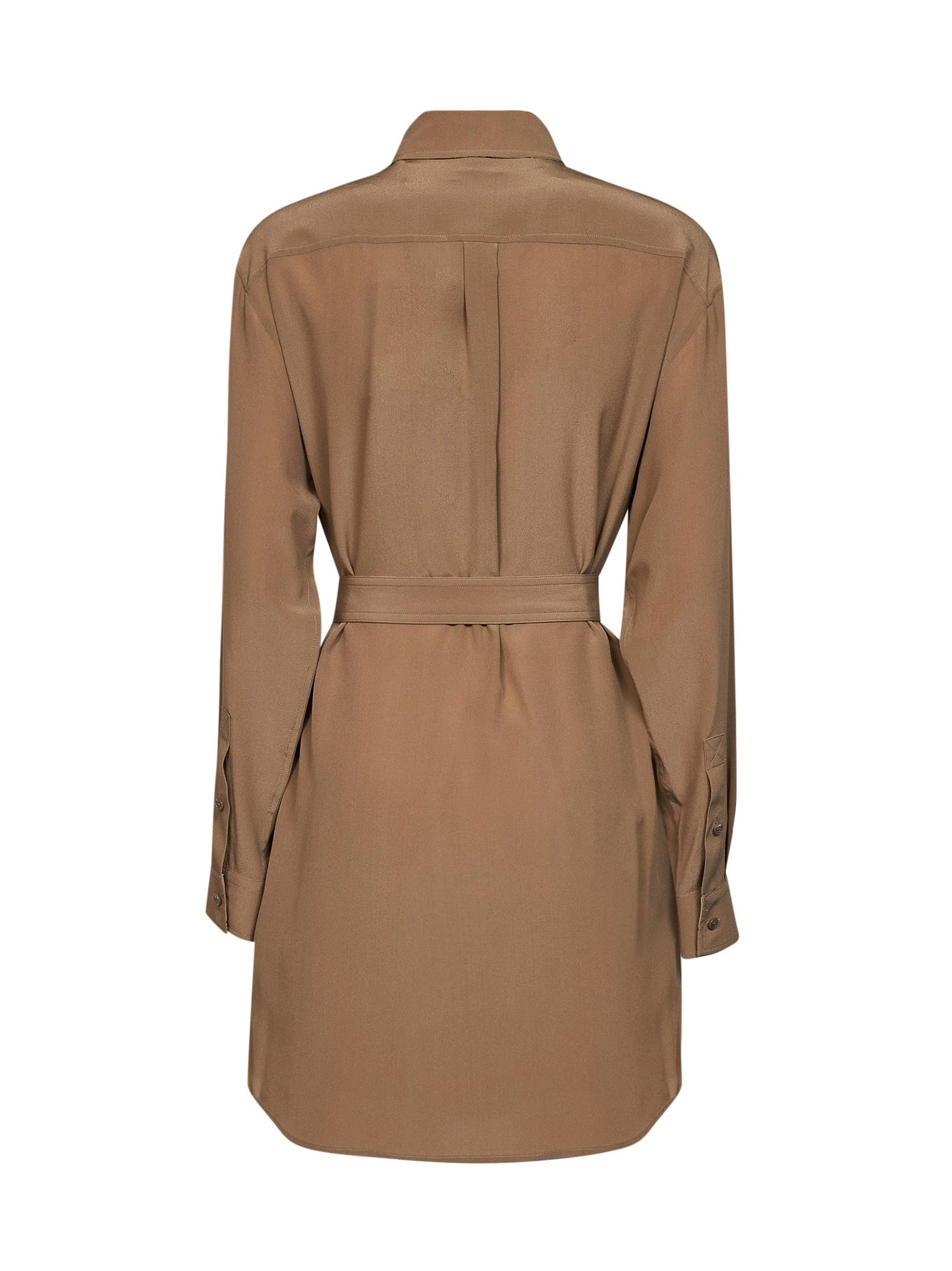 Burberry Women Camel Silk Belted Shirt Dress BURBERRY