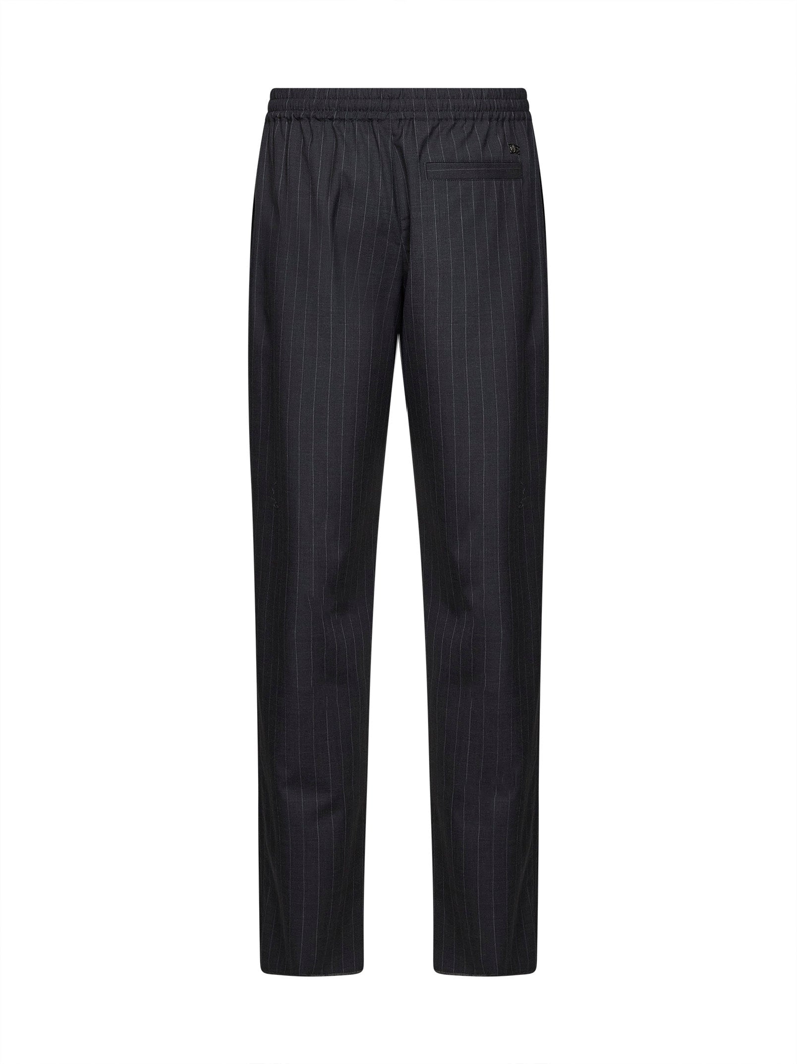Burberry Men Iron Grey Pinstriped Wool Track Trousers BURBERRY