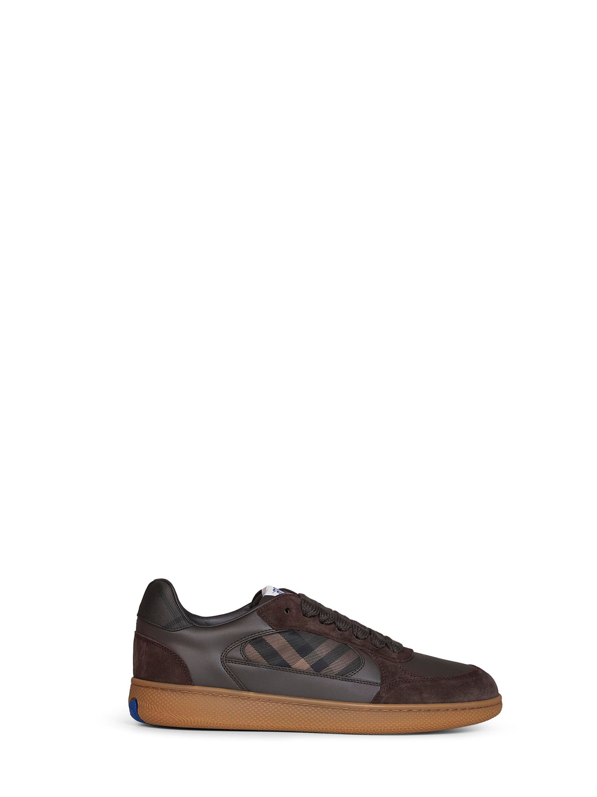 Burberry Men Dark Brown Leather And Suede And Check Terrace Sneakers BURBERRY