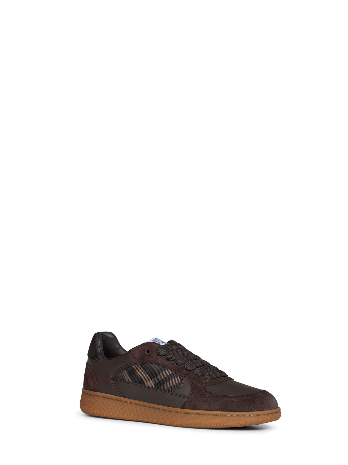 Burberry Men Dark Brown Leather And Suede And Check Terrace Sneakers BURBERRY