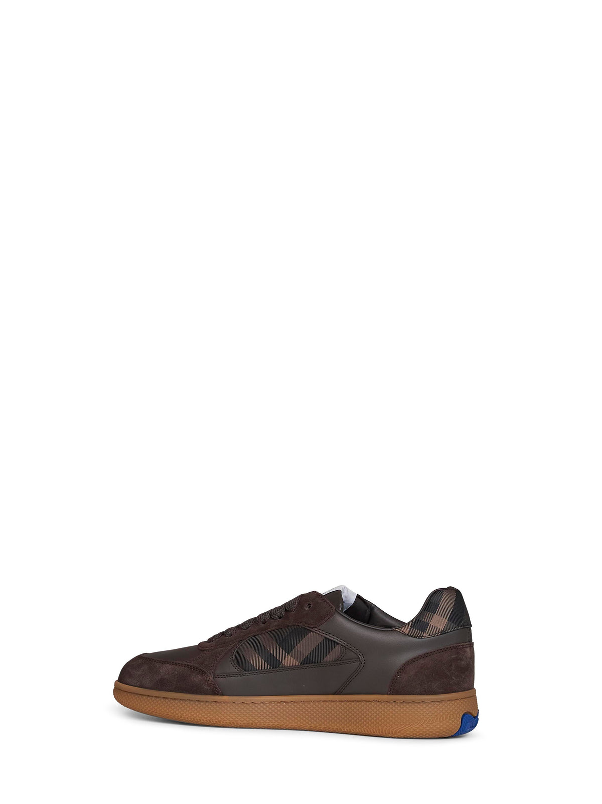 Burberry Men Dark Brown Leather And Suede And Check Terrace Sneakers BURBERRY