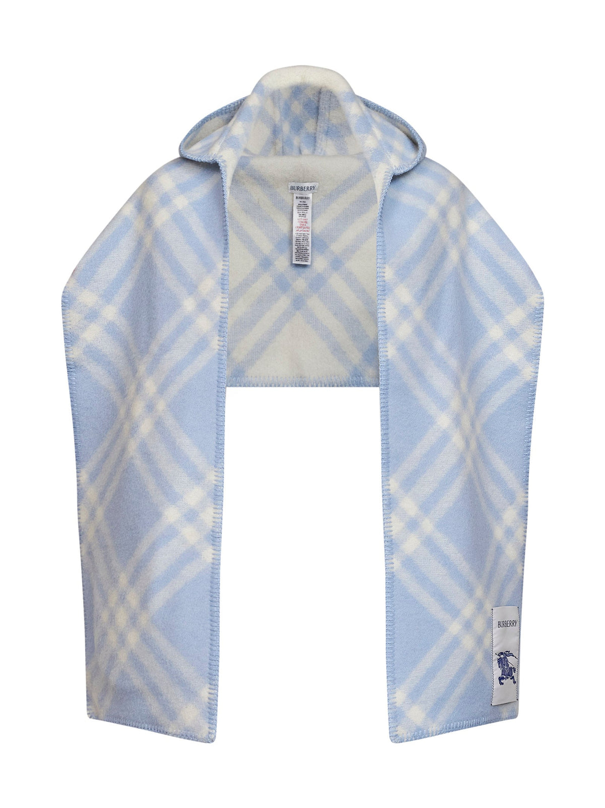 Burberry Women Light Blue Checked Wool Hooded Scarf <Br/> BURBERRY