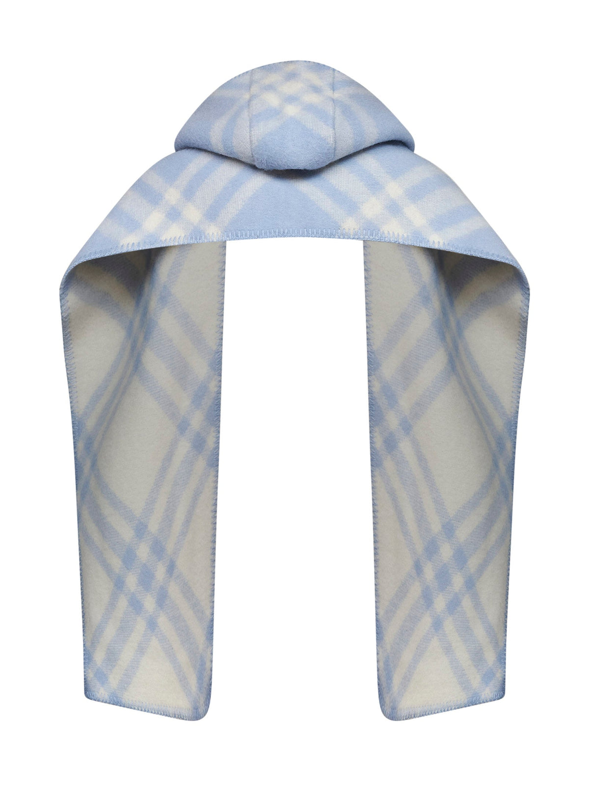 Burberry Women Light Blue Checked Wool Hooded Scarf <Br/> BURBERRY