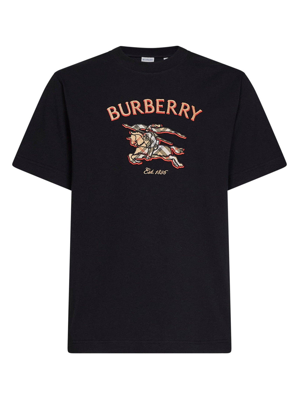Burberry Men Black Cotton T-Shirt With Knight Check