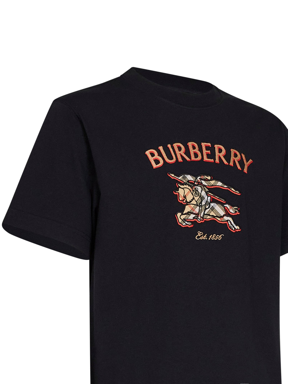 Burberry Men Black Cotton T-Shirt With Knight Check