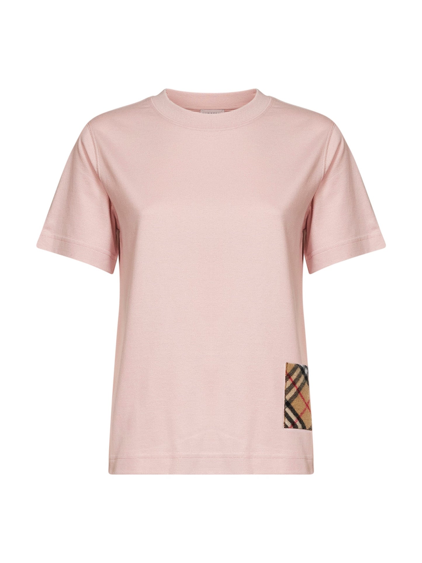 Burberry Women Bouquet Pink Cotton T-Shirt With Check Patch BURBERRY