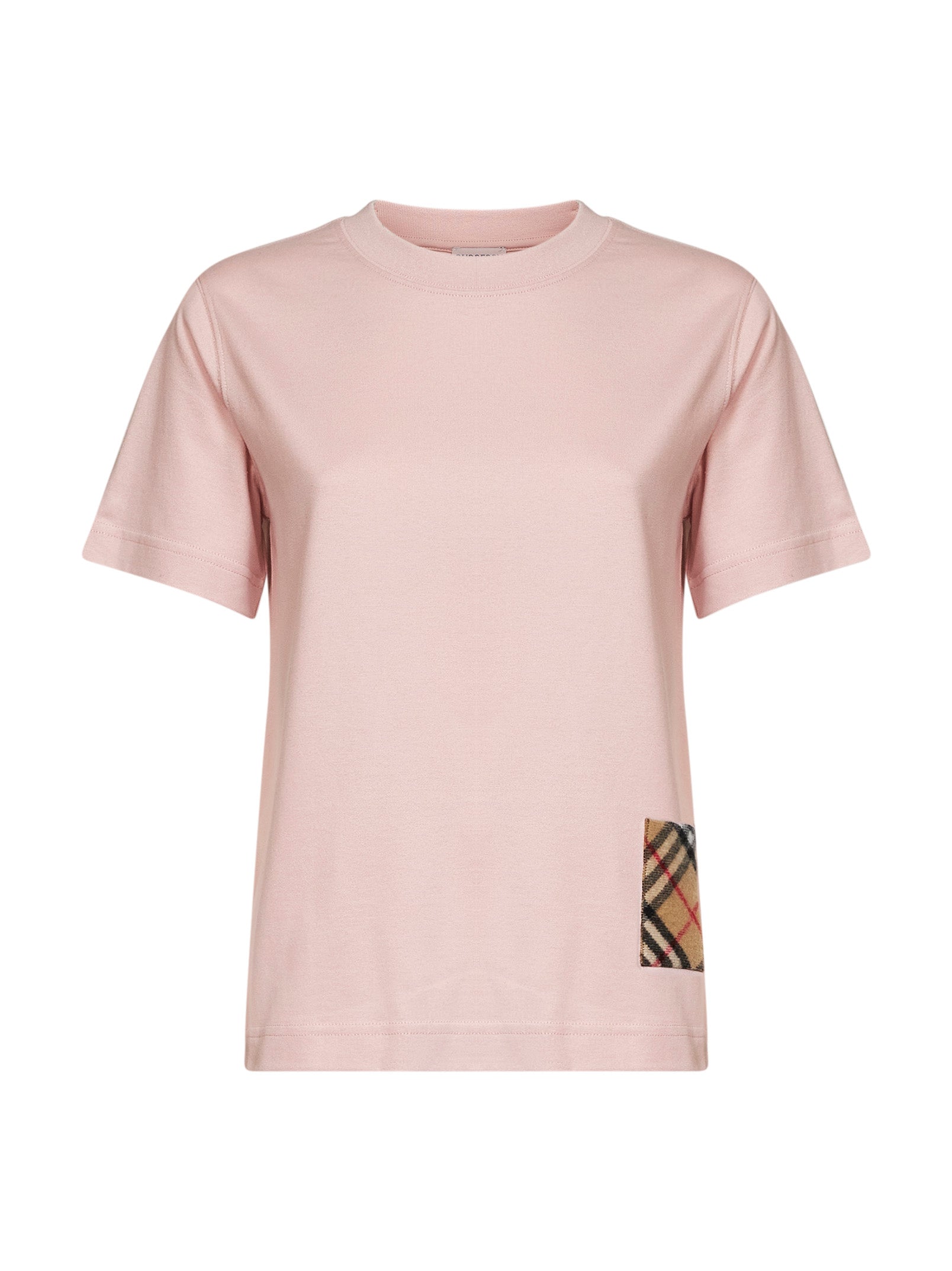Burberry Women Bouquet Pink Cotton T-Shirt With Check Patch BURBERRY