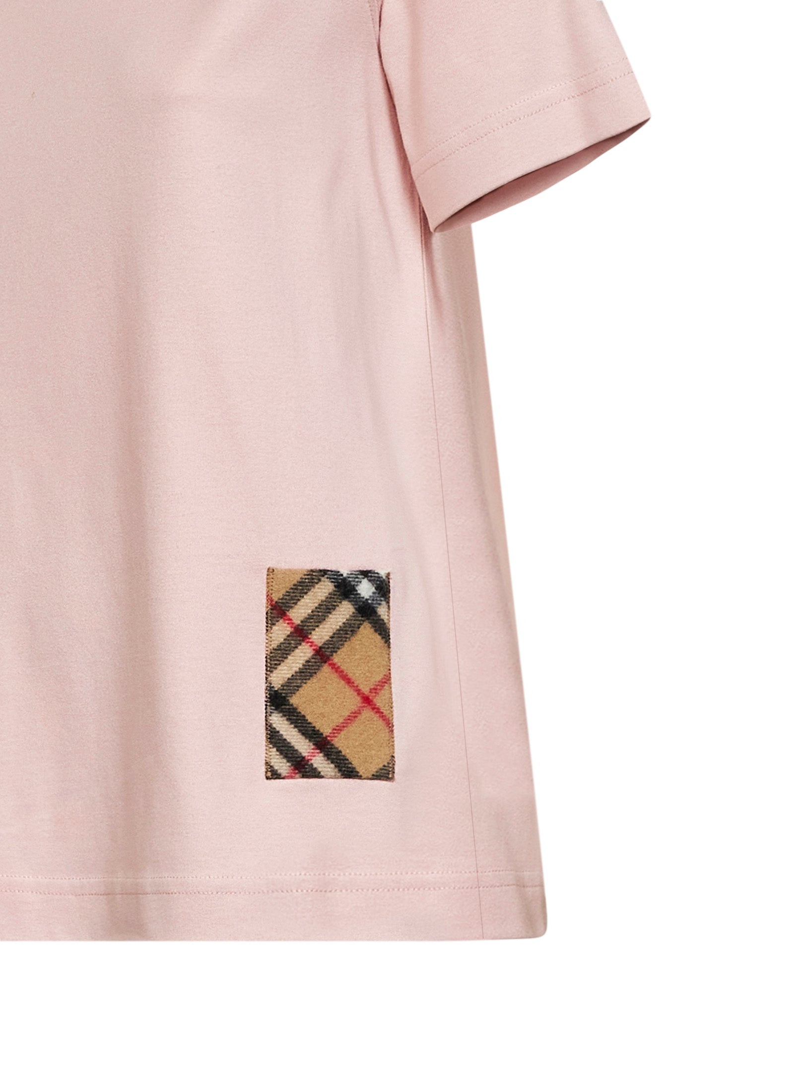 Burberry Women Bouquet Pink Cotton T-Shirt With Check Patch BURBERRY