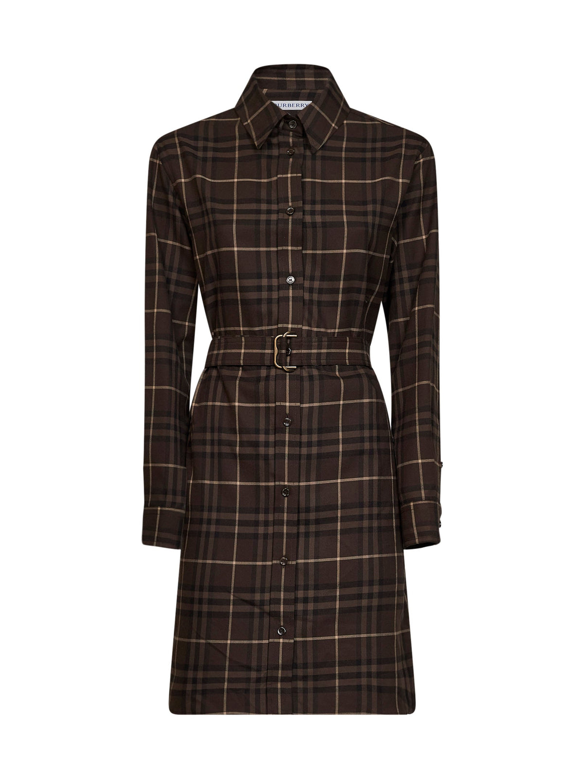 Burberry Women Brown Check Flannel Belted Shirt Dress BURBERRY