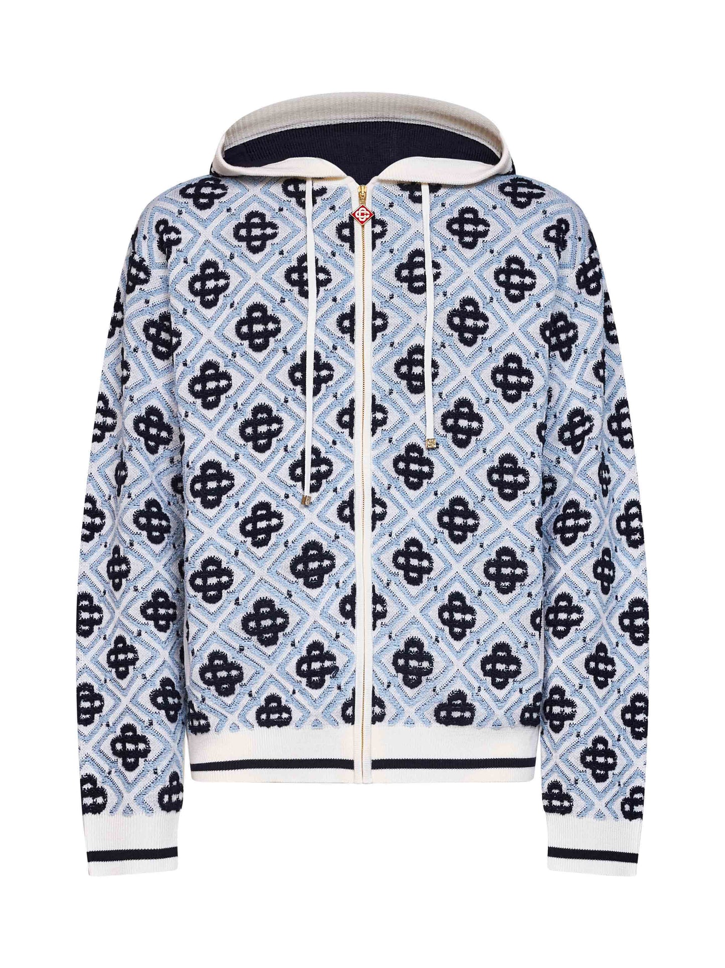 Casablanca Men White And Black Wool Cc Monogram Zip-Up Hoodie CASABLANCA