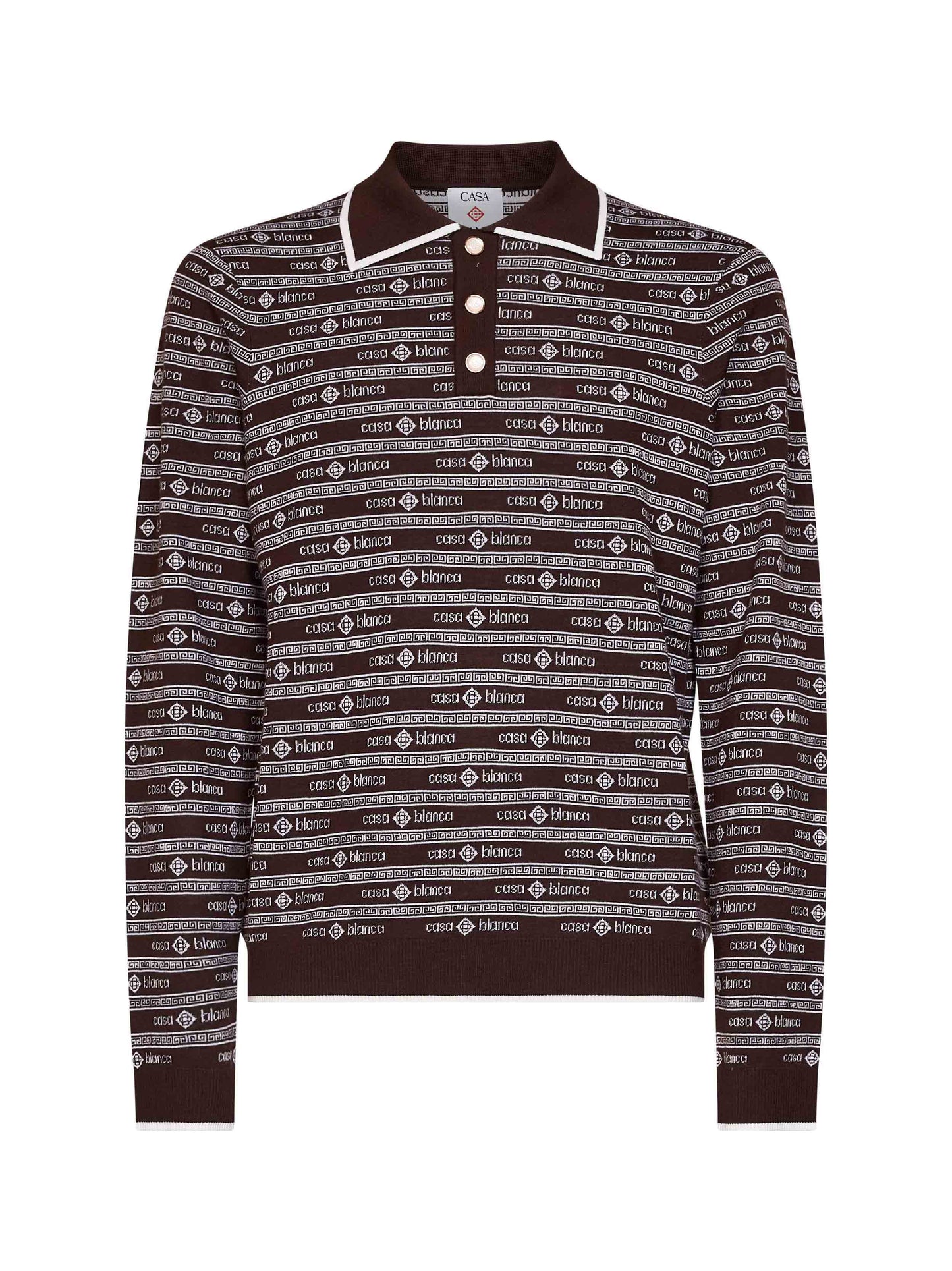 Casablanca Men Dark Brown Wool Knit Wordmark Polo Shirt CASABLANCA