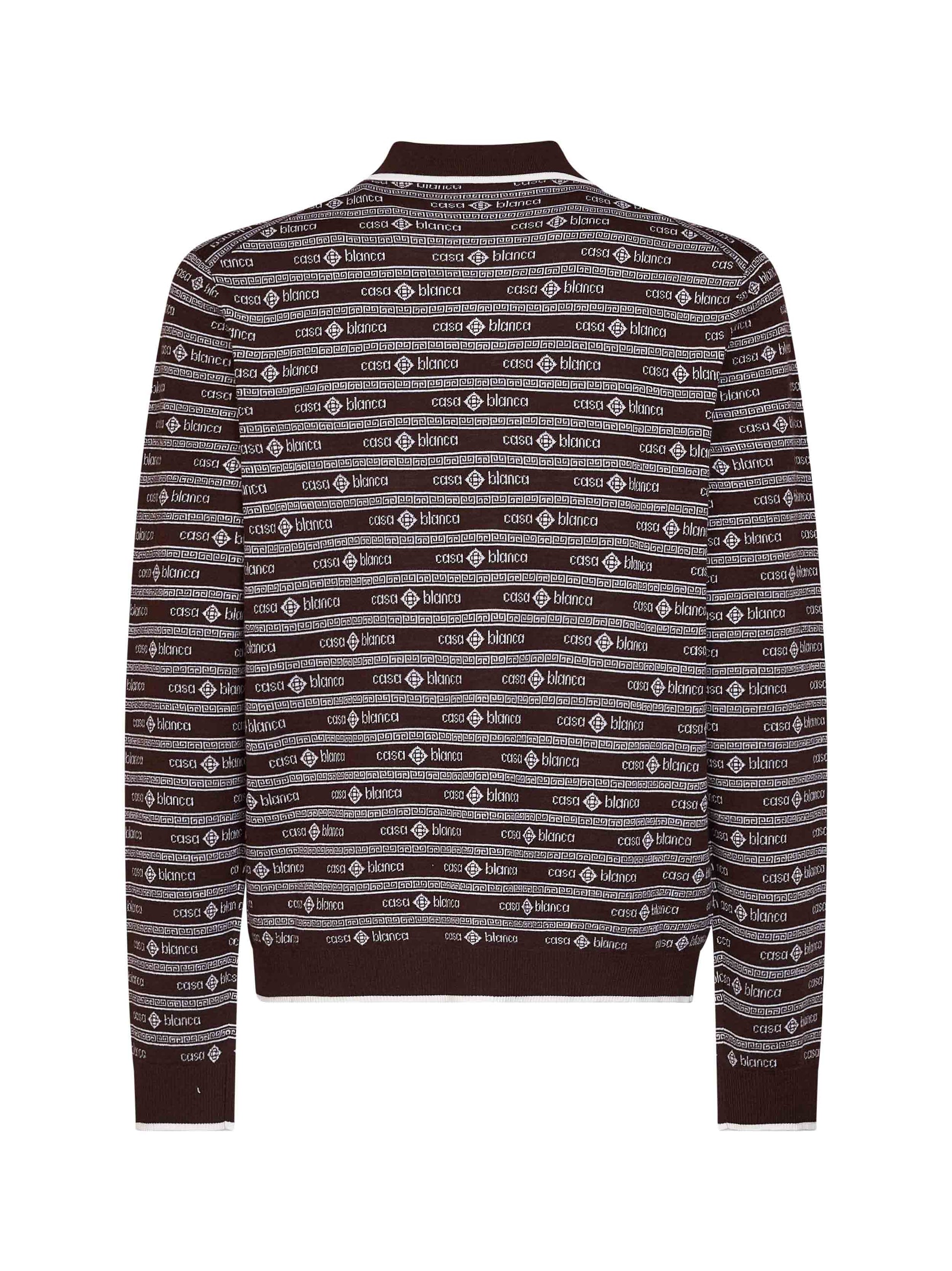 Casablanca Men Dark Brown Wool Knit Wordmark Polo Shirt CASABLANCA