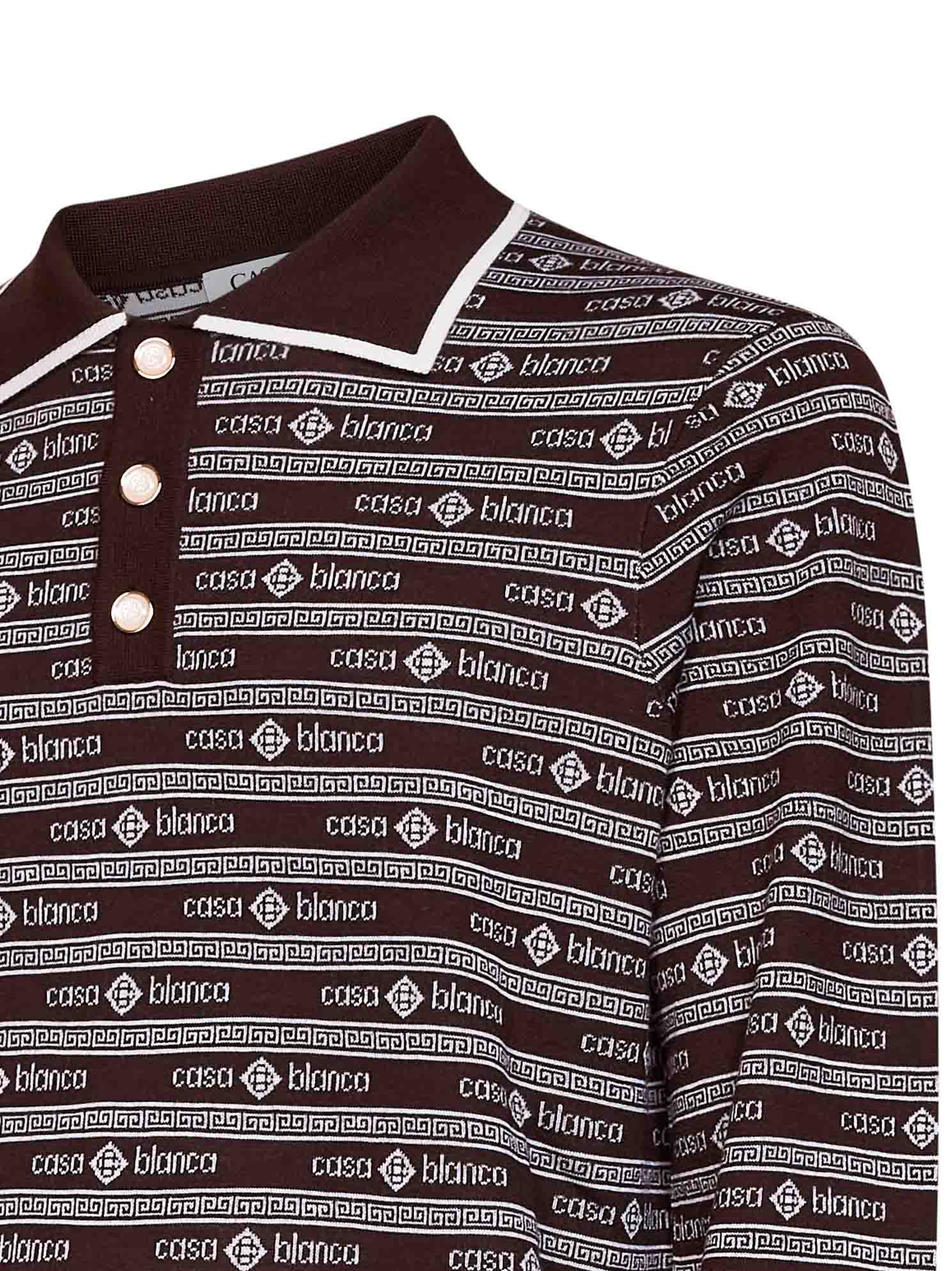 Casablanca Men Dark Brown Wool Knit Wordmark Polo Shirt CASABLANCA