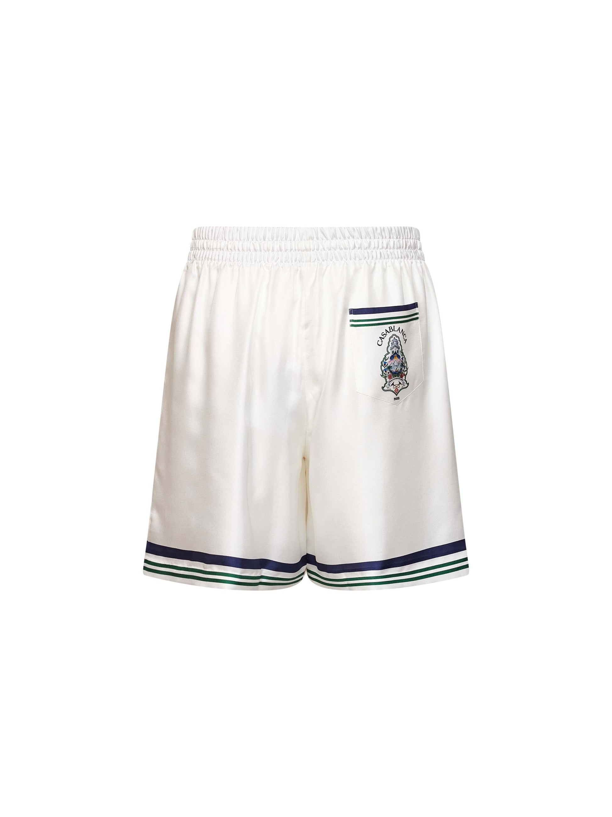 Casablanca Men White Silk Hotel Emblem Shorts CASABLANCA