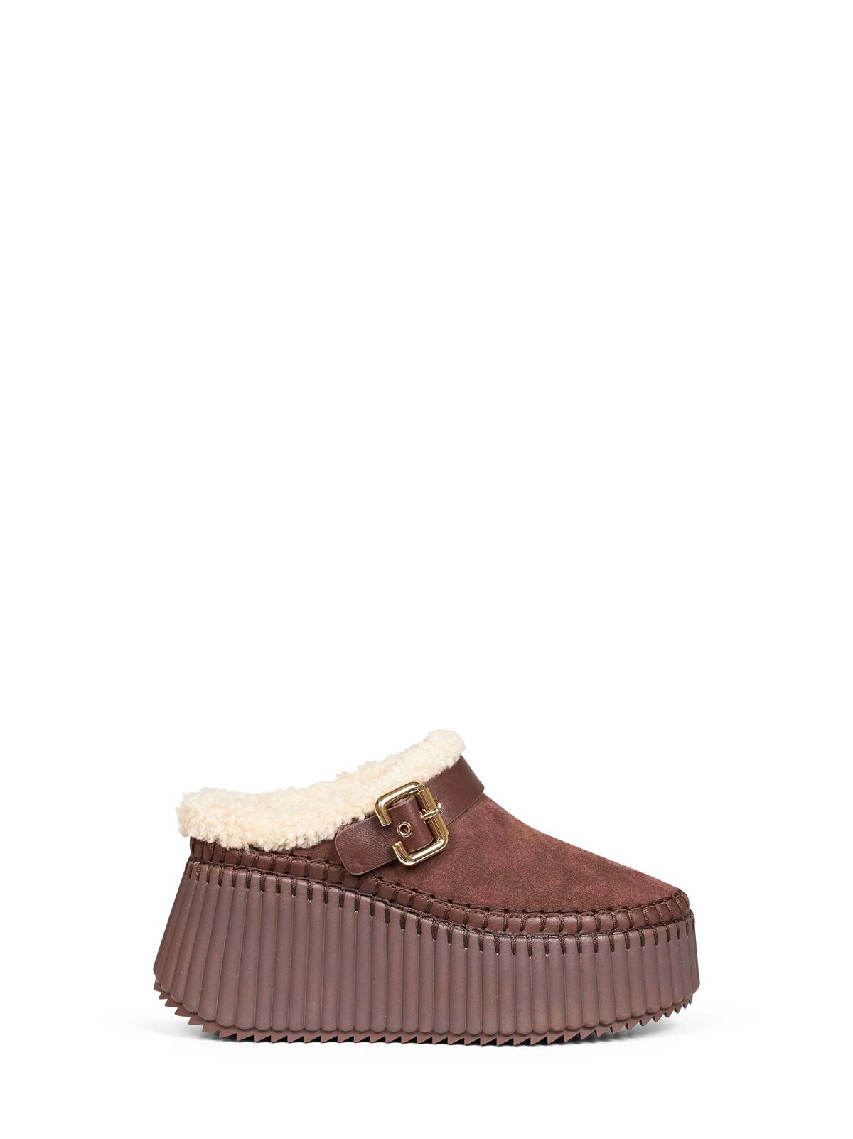Chloé Women Sharp Brown Nama Wedge Mules CHLOE