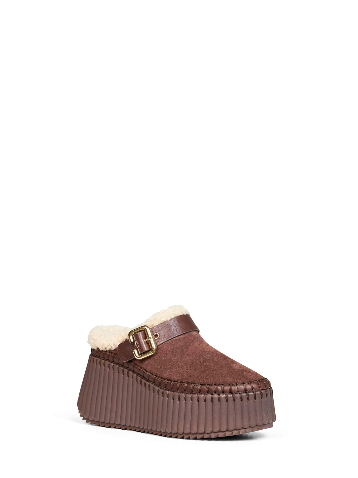 Chloé Women Sharp Brown Nama Wedge Mules CHLOE