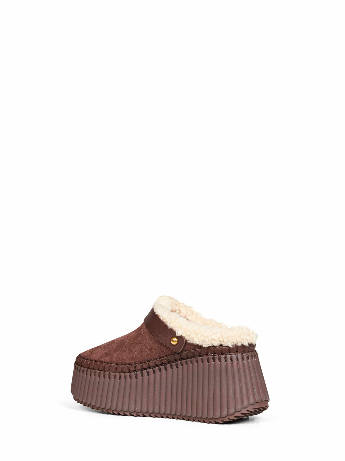 Chloé Women Sharp Brown Nama Wedge Mules CHLOE
