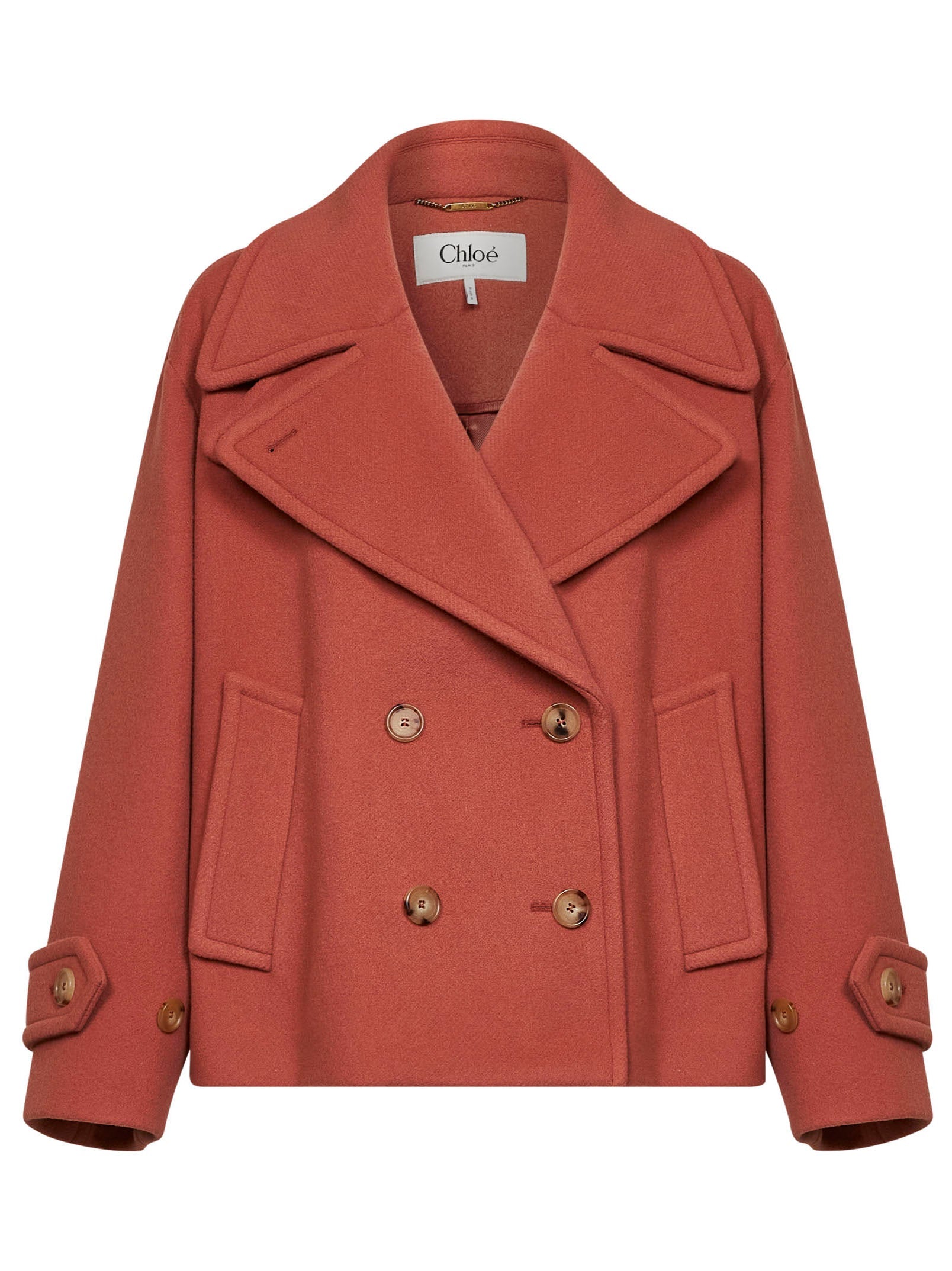 Chloé Women Cedar Pink Wool Blend Oversized Short Coat CHLOE