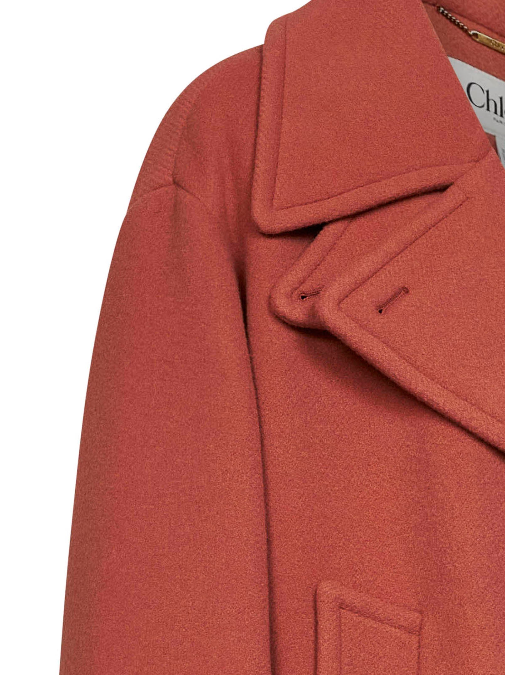 Chloé Women Cedar Pink Wool Blend Oversized Short Coat CHLOE