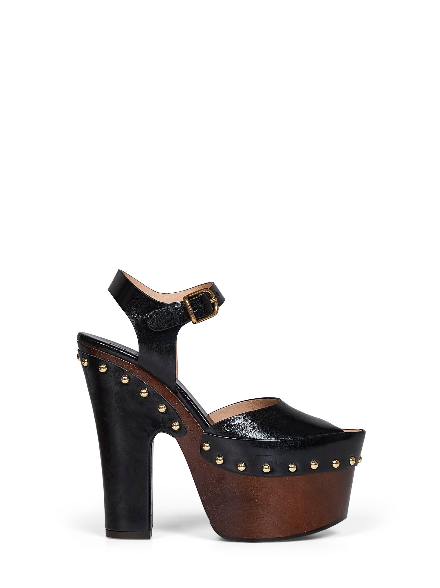 Chloé Women Black Shiny Calfskin Leather Meret Platform Clogs CHLOE